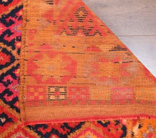 Orange Hand-Knotted Vintage Runner Rug - Thumbnail