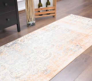 Distressed Orange Vintage Runner Rug - Thumbnail