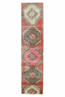 1960s Red Vintage Runner Rug - Thumbnail