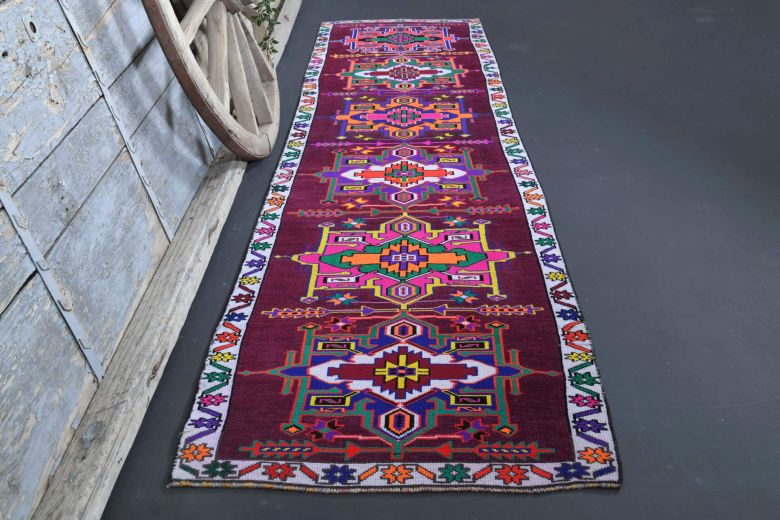 Vibrant Purple Vintage Anatolian Runner Rug