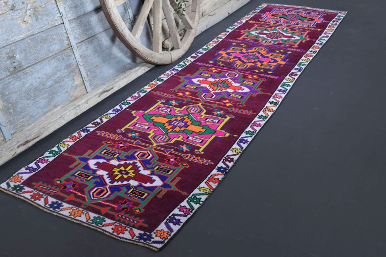 Vibrant Purple Vintage Anatolian Runner Rug