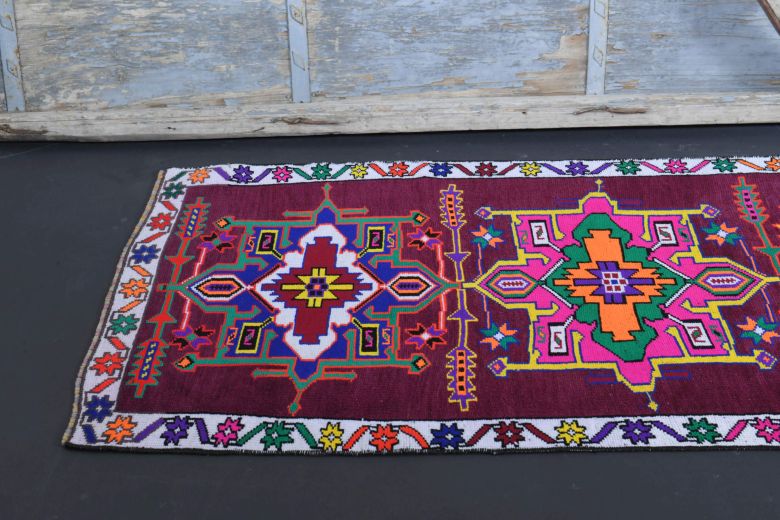 Vibrant Purple Vintage Anatolian Runner Rug