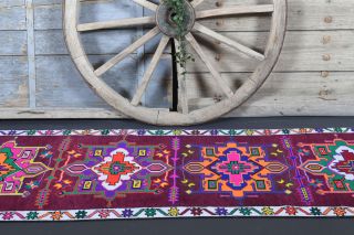 Vibrant Purple Vintage Anatolian Runner Rug - Thumbnail