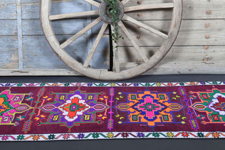 Vibrant Purple Vintage Anatolian Runner Rug