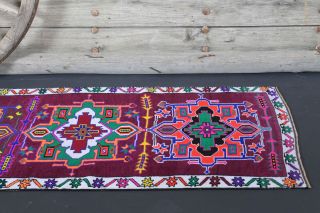 Vibrant Purple Vintage Anatolian Runner Rug - Thumbnail