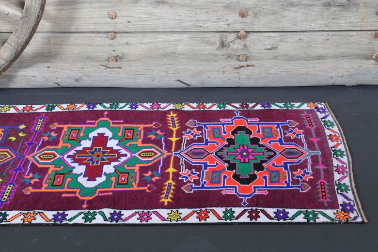 Vibrant Purple Vintage Anatolian Runner Rug