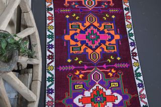 Vibrant Purple Vintage Anatolian Runner Rug - Thumbnail