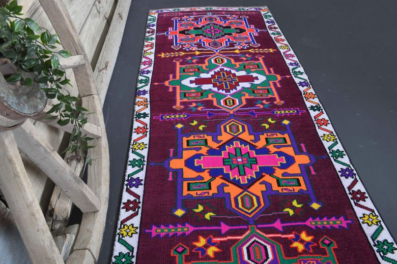 Vibrant Purple Vintage Anatolian Runner Rug