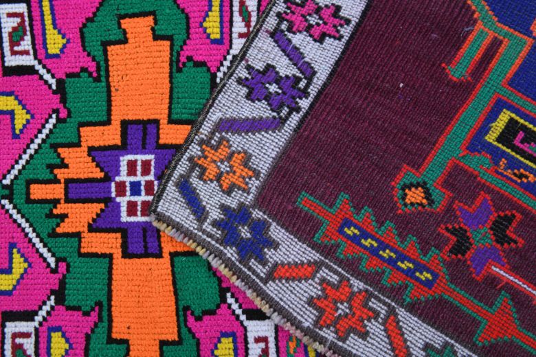Vibrant Purple Vintage Anatolian Runner Rug