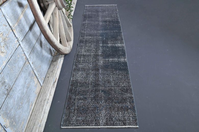 Solid Black Vintage Runner Rug