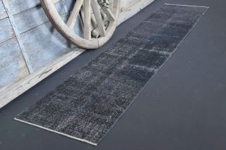 Solid Black Vintage Runner Rug - Thumbnail