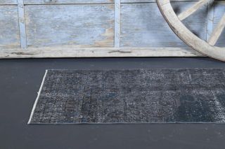 Solid Black Vintage Runner Rug - Thumbnail