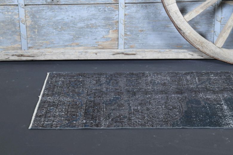 Solid Black Vintage Runner Rug