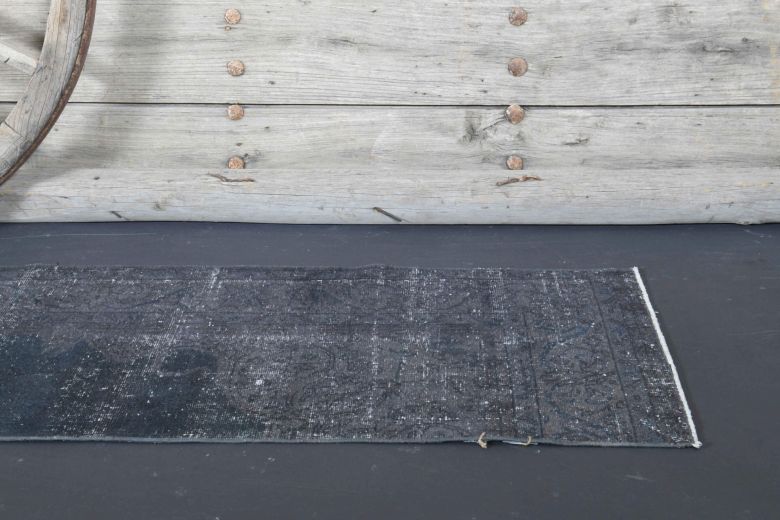 Solid Black Vintage Runner Rug