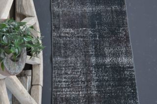 Solid Black Vintage Runner Rug - Thumbnail