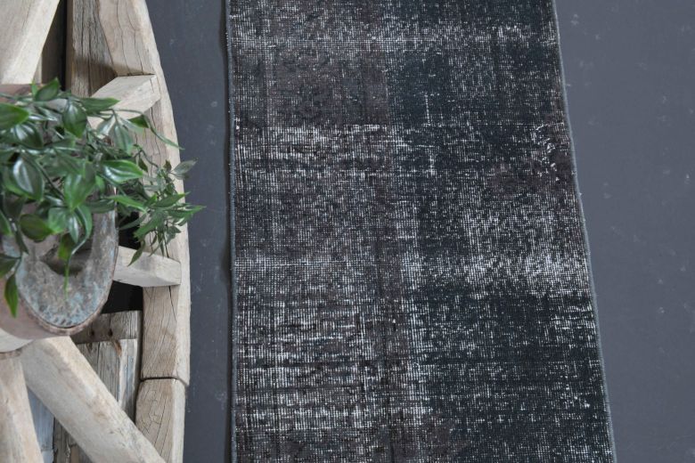 Solid Black Vintage Runner Rug