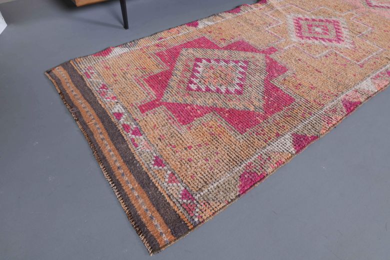 Turkish Vintage Hand-Knotted Runner Rug