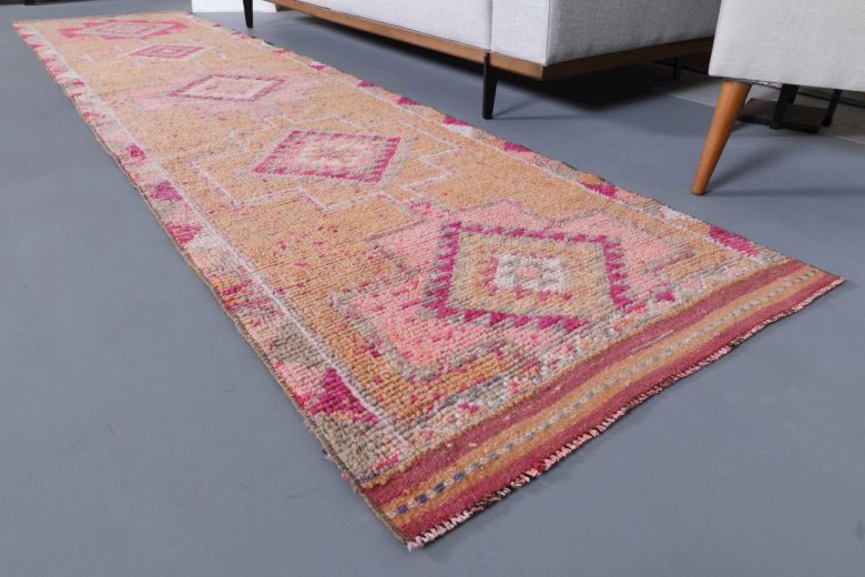 Turkish Vintage Hand-Knotted Runner Rug