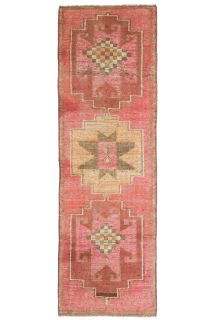 Pink Vintage Turkish Runner Rug - Thumbnail