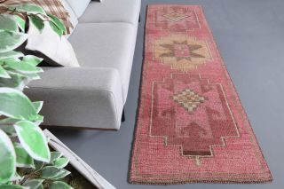 Pink Vintage Turkish Runner Rug - Thumbnail