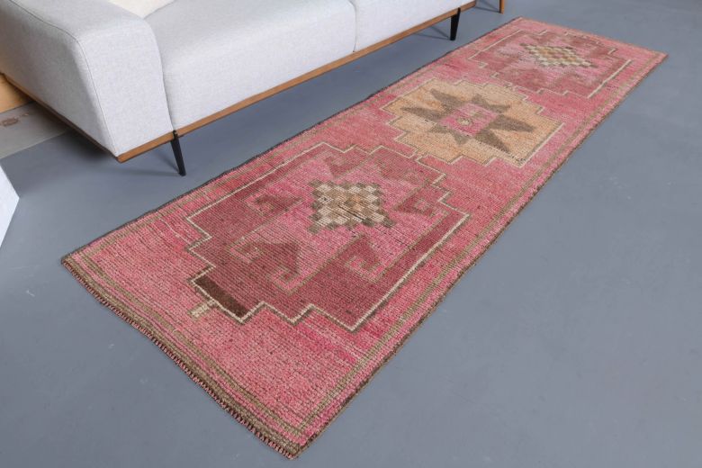 Pink Vintage Turkish Runner Rug