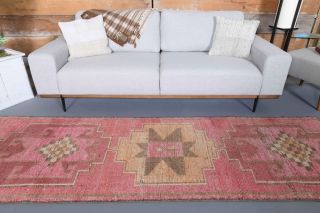 Pink Vintage Turkish Runner Rug - Thumbnail