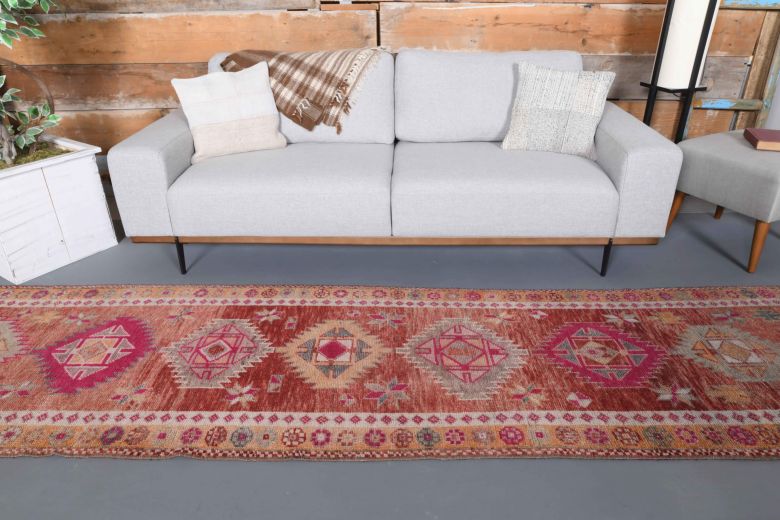 Hand-Knotted Turkish Vintage Runner Rug