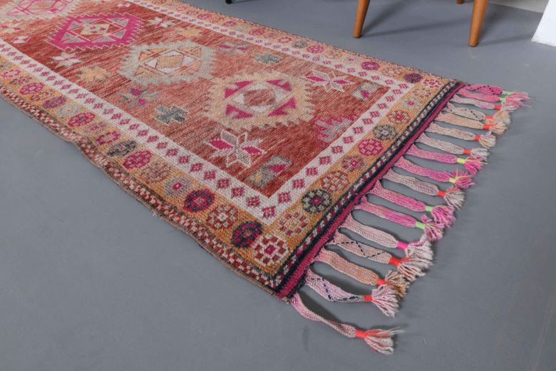 Hand-Knotted Turkish Vintage Runner Rug