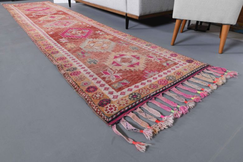 Hand-Knotted Turkish Vintage Runner Rug