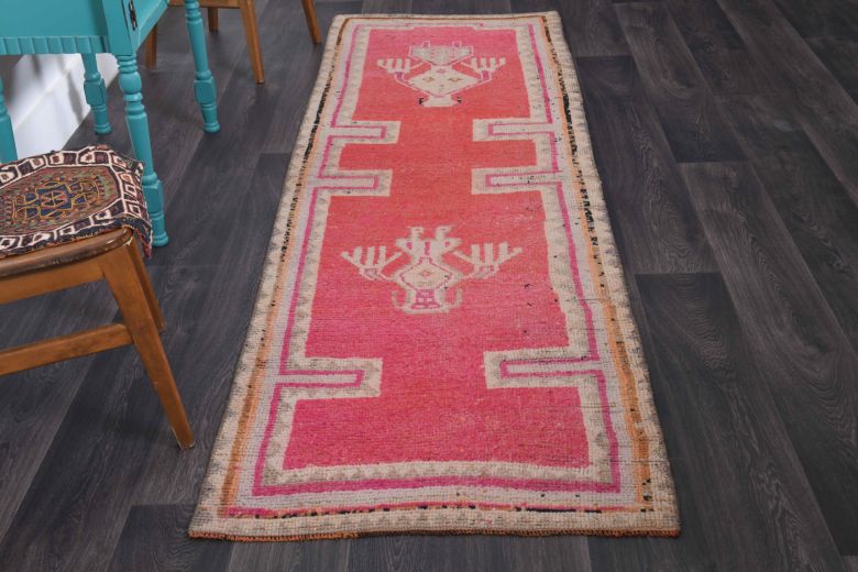1970's Hand-Knotted Pink Runner Rug