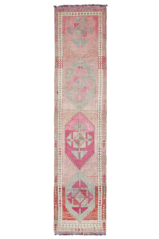 Hand-Knotted Vintage Runner Rug