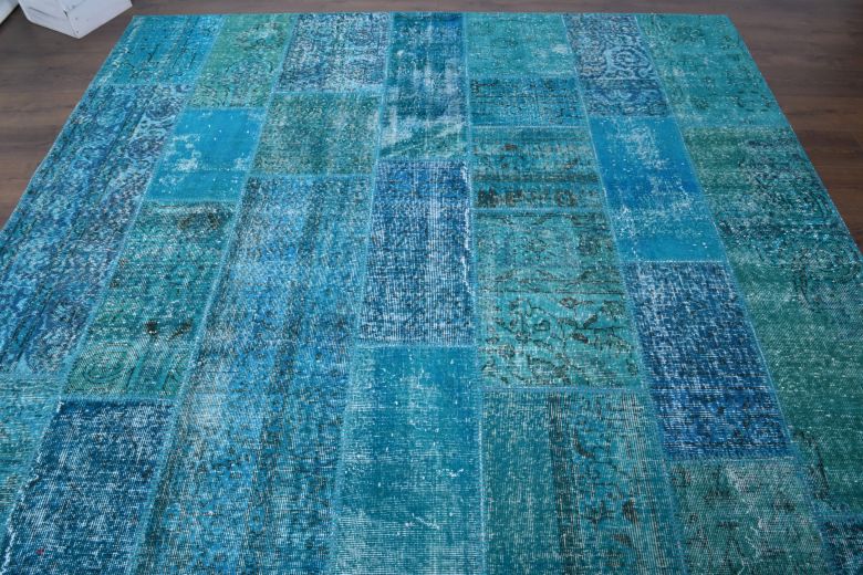 Vintage Turquoise Patchwork Large Area Rug