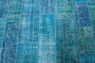 Vintage Turquoise Patchwork Large Area Rug - Thumbnail