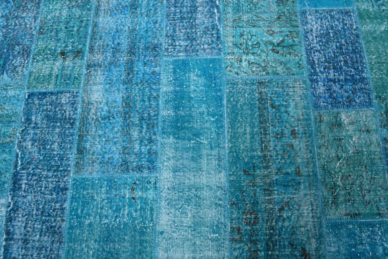 Vintage Turquoise Patchwork Large Area Rug