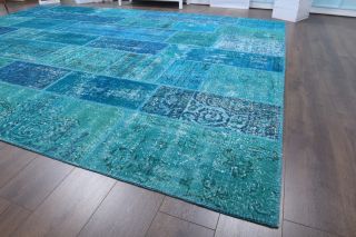 Vintage Turquoise Patchwork Large Area Rug - Thumbnail