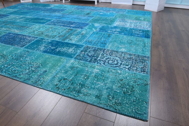 Vintage Turquoise Patchwork Large Area Rug