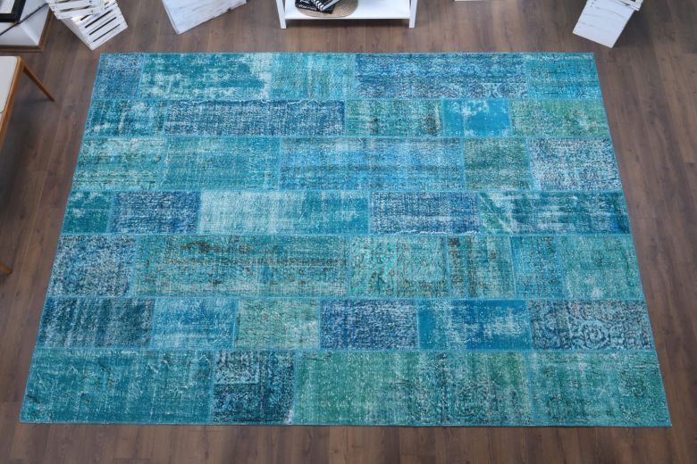 Vintage Turquoise Patchwork Large Area Rug