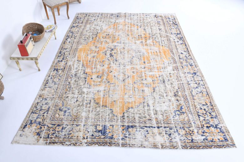 Distressed Oriental Orange Anatolian Rug