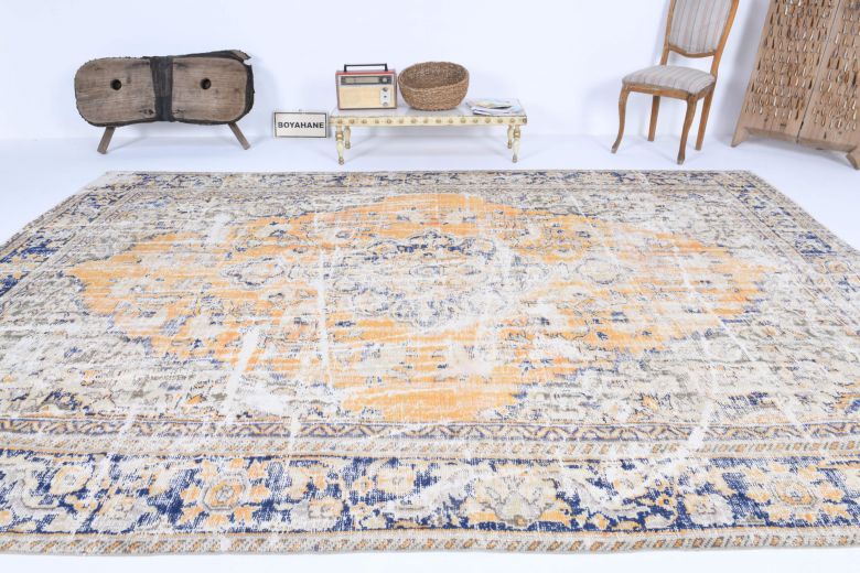 Distressed Oriental Orange Anatolian Rug