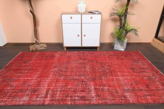 Overdyed Vintage Red Rug - Thumbnail