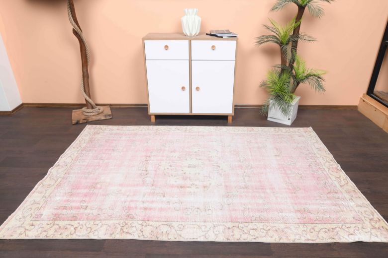 Bright Pink Vintage Anatolian Area Rug