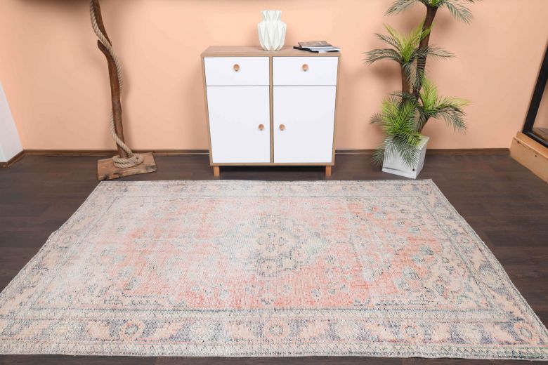 Faded Pink Colored Vintage Area Rug