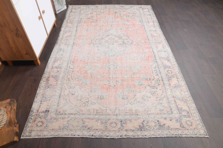 Faded Pink Colored Vintage Area Rug