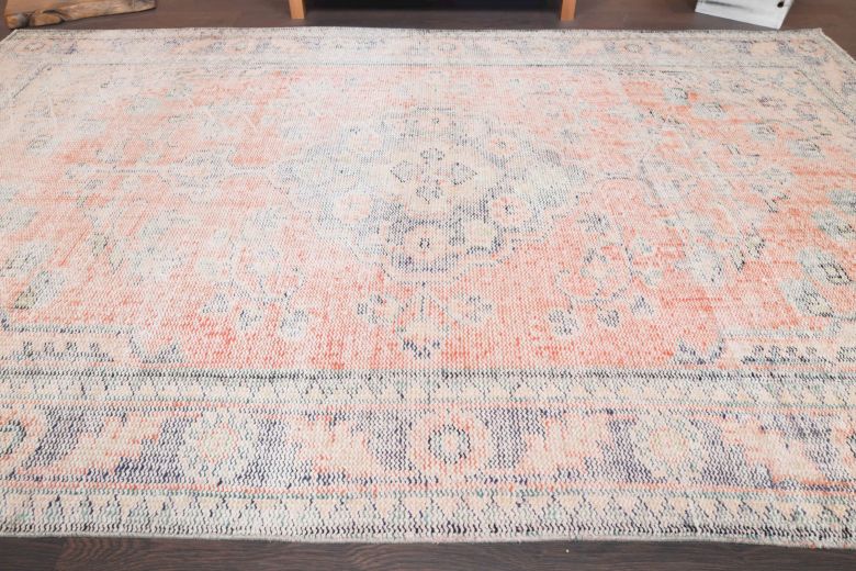 Faded Pink Colored Vintage Area Rug