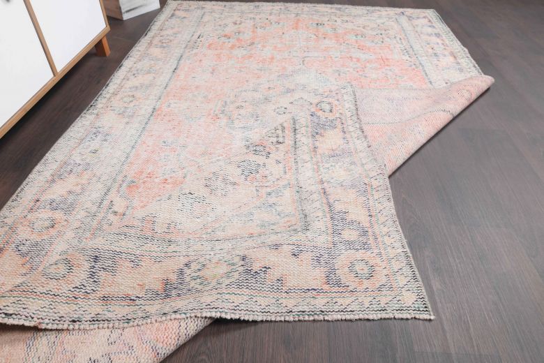 Faded Pink Colored Vintage Area Rug
