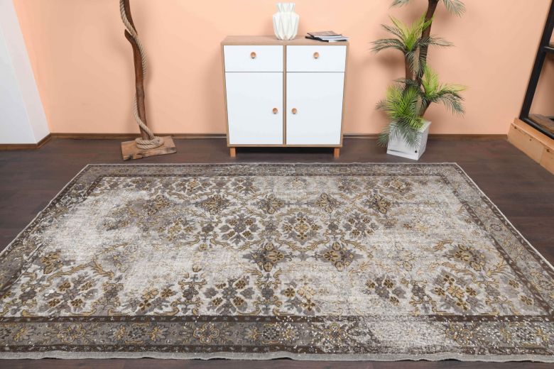 1960s Distressed Vintage Large Area Rug