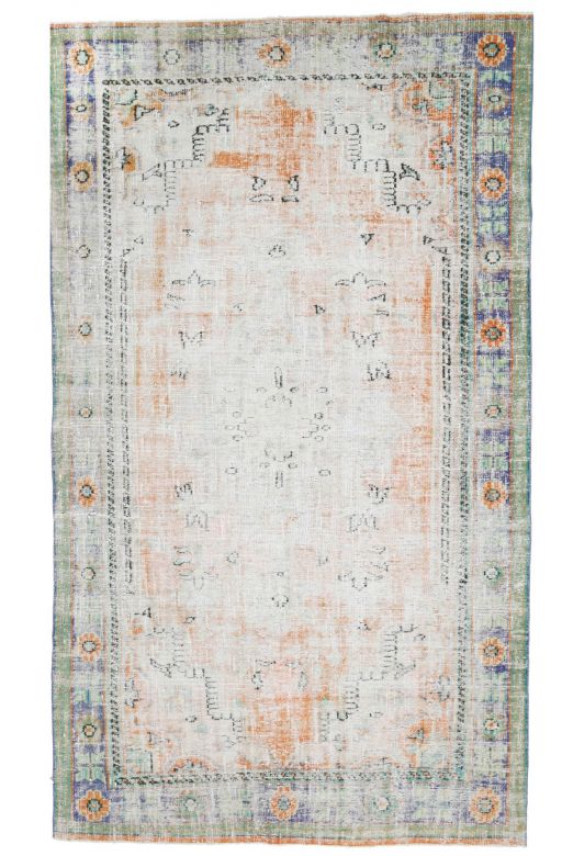 Antique Anatolian Distressed Neutral & Orange Area Rug