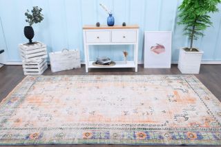 Antique Anatolian Distressed Neutral & Orange Area Rug - Thumbnail