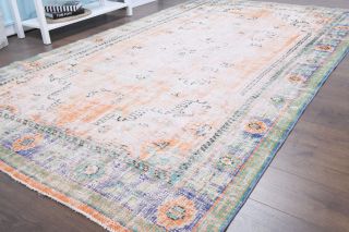 Antique Anatolian Distressed Neutral & Orange Area Rug - Thumbnail