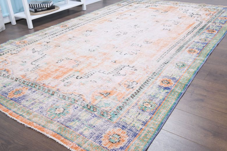 Antique Anatolian Distressed Neutral & Orange Area Rug